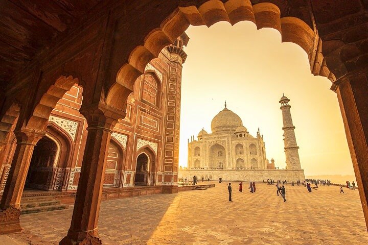 Taj Mahal silhouette during sunrise in Agra